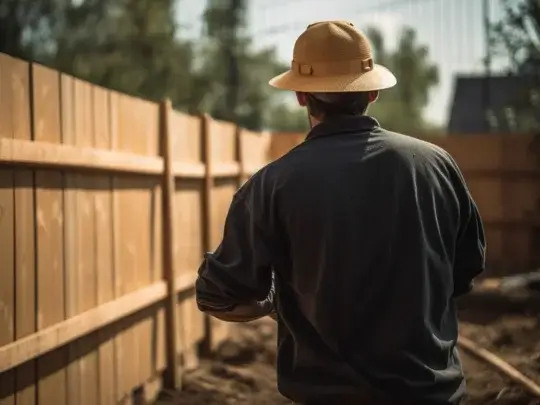 Expert fence builder inspecting a timber fence