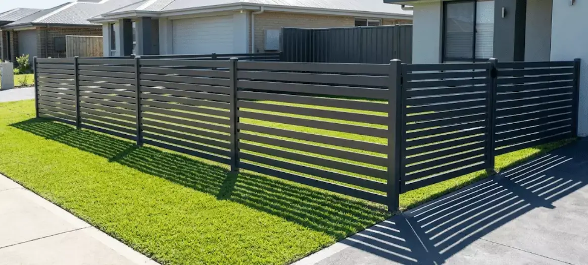 aluminium slat fence along the front yard of a home in Newcastle